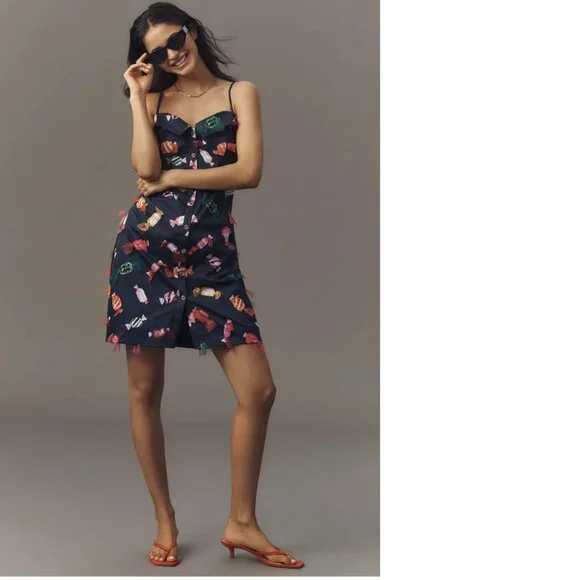 Anthropologie Maeve Printed Buttondown Mini Dress size 10 blue NEW NWT - Picture 4 of 9